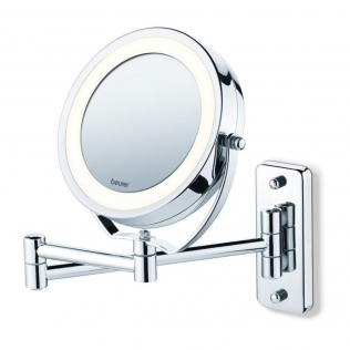 Espejo con luz led y aumento para maquillaje | Espejo cosmético de pared y de tocador (removible) 2 en 1 | Cromado