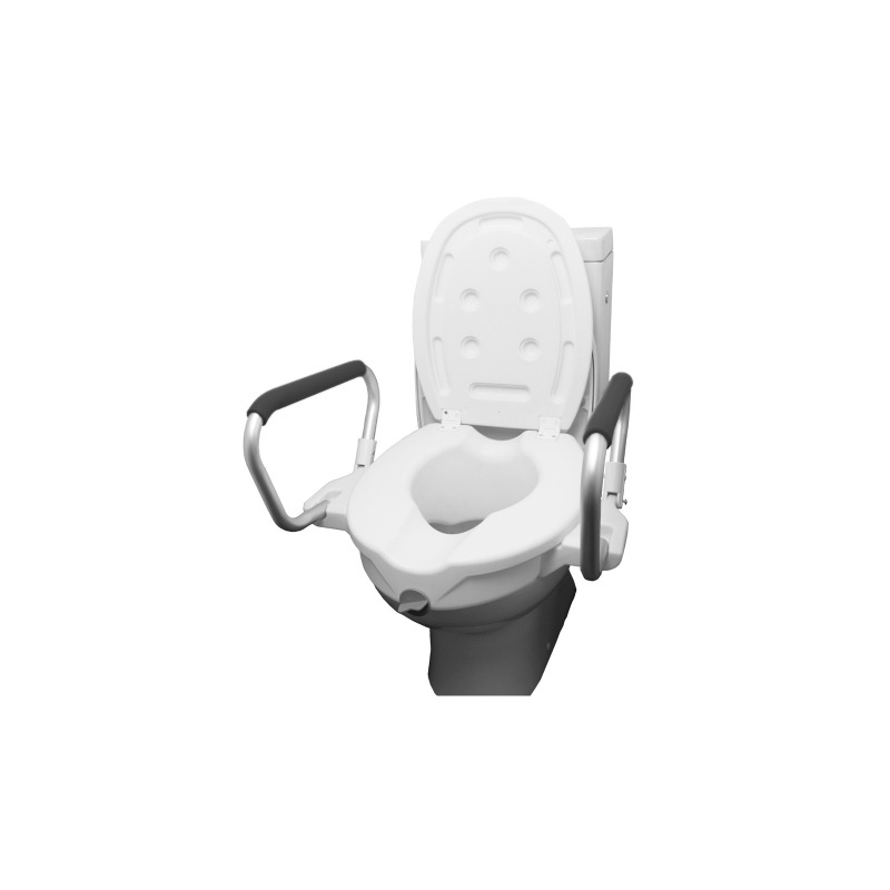 Elevador WC, Con tapa, Adaptable, Regulable, Inclinable, Reposabrazos  abatibles, Blanco, Tajo