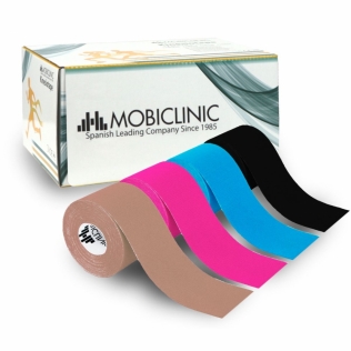 Pack de 4 Kinesiotape | Rosa, Azul, Negro y Beige | Impermeable | Venda neuromuscular | 5mx5cm | Mobitape | Mobiclinic