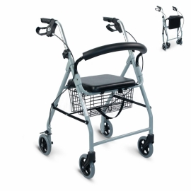 Andador para adultos, Aluminio, Plegable, 2 ruedas, Regulable en altura, Capitel