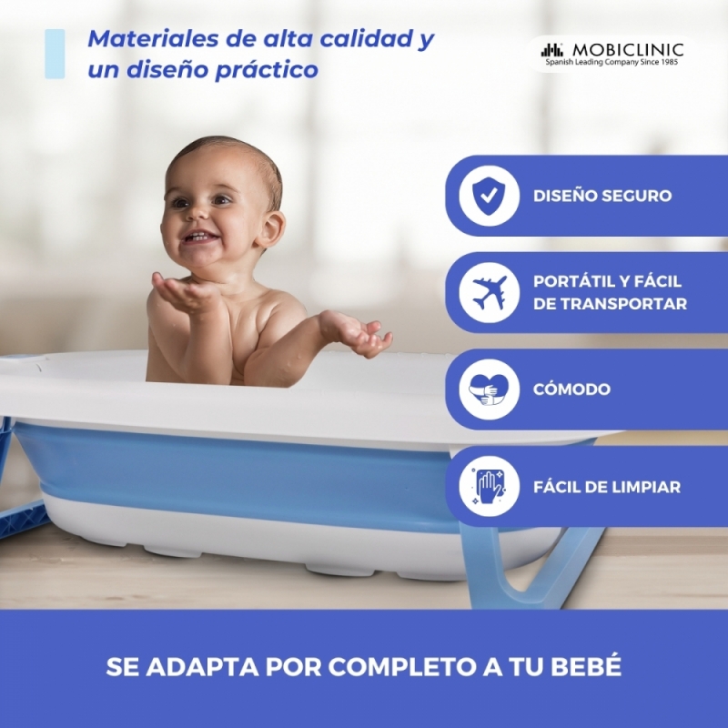 Bañera infantil, Plegable, Compacta, Antideslizante, Con patas, Azul, Bubba