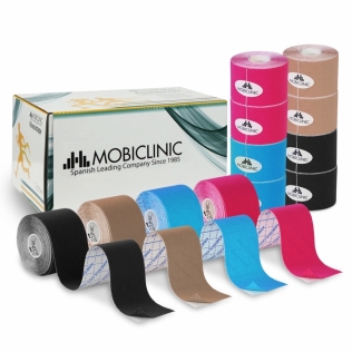 Pack de 4 Kinesiotape | Rosa, Azul, Negro y Beige | Impermeable | Venda neuromuscular | 5mx5cm | Mobitape | Mobiclinic