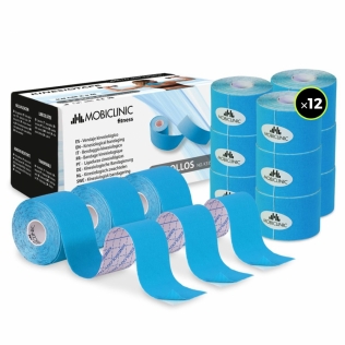 Pack de 12 Kinesiotape | Impermeable | Venda neuromuscular | 5mx5cm | Mobitape | Mobiclinic