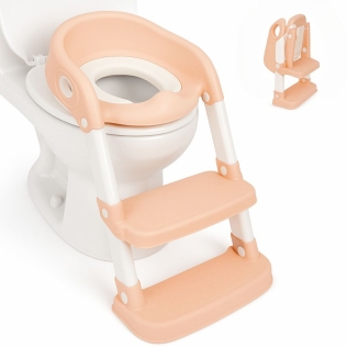 Asiento de inodoro infantil | Cómodo | Seguro | Con escaleras | Antideslizante | Regulable | Plegable|Rosa y blanco|Mobiclinic