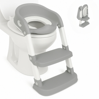 Asiento de inodoro infantil | Cómodo | Seguro | Con escaleras | Antideslizante | Regulable | Plegable|Gris y blanco|Mobiclinic