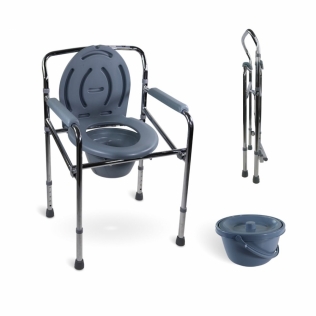 Silla WC | Con tapa | Altura regulable | Reposabrazos | Acero cromado | Puente | Mobiclinic